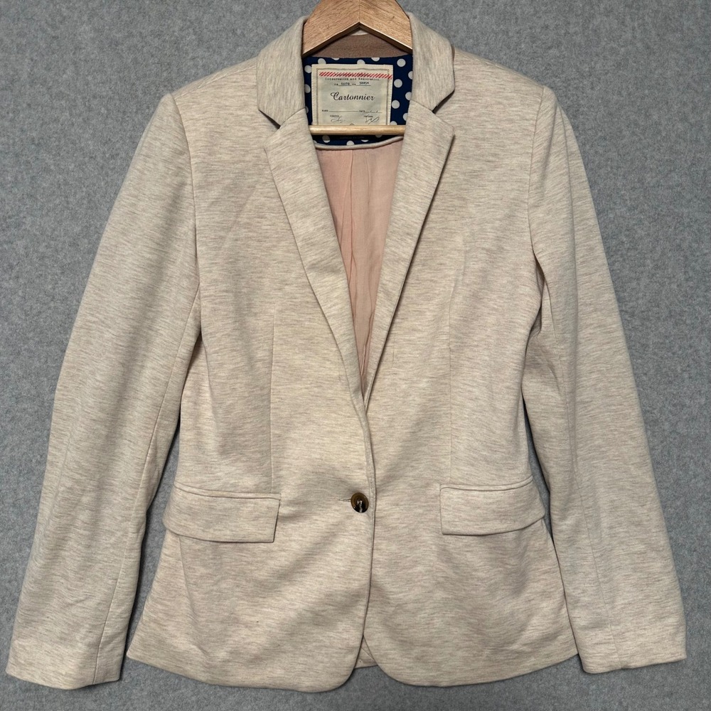 Cartonnier Blazer Women S Oatmeal Heather Knit Elbow Patches Single Button NEW